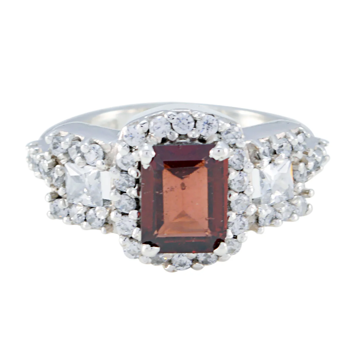 Garnet Halo Moroccan Silver Red Gems Classic Graceful Ring Jewelry - Image 2