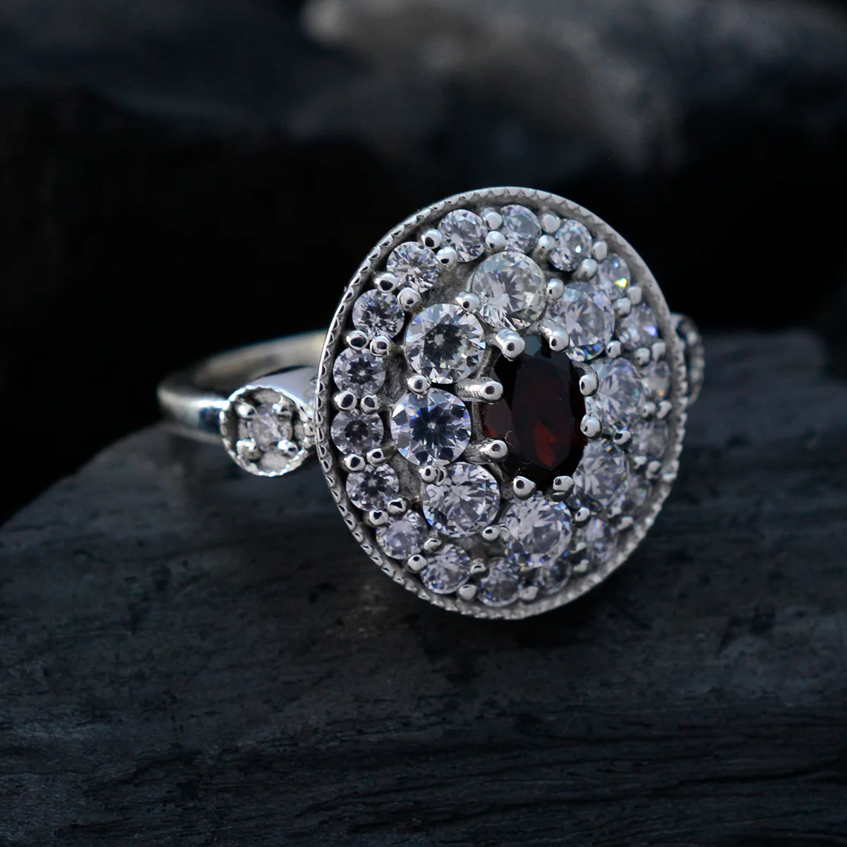 Garnet Halo Moroccan Sterling Silver Red Gemstone Minimal Cultural Ring Jewellery - Image 4