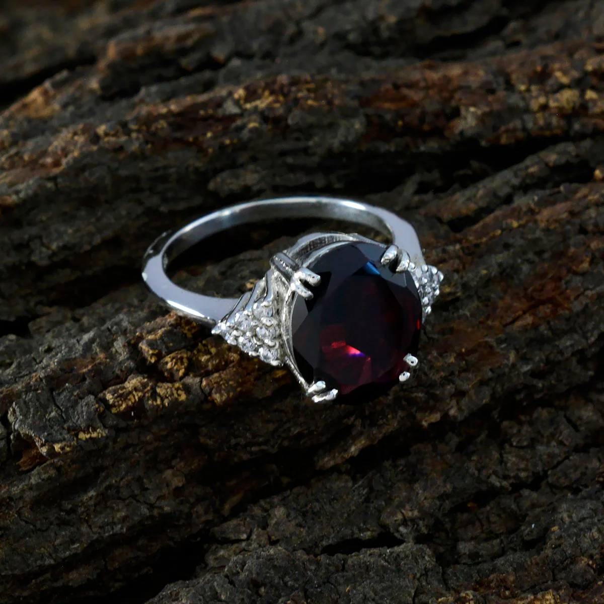 Garnet Halo Russian 925 Silver Red Gemstones Tiny Sophisticated Ring Jewellery - Image 3
