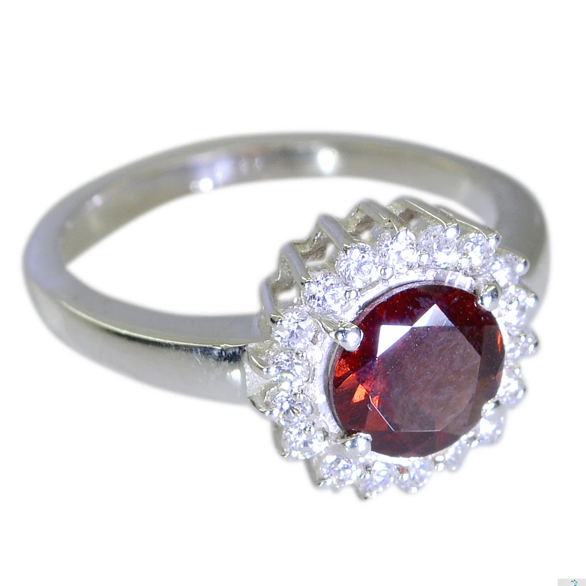 Garnet Halo Russian Silver Red Gemstones Slim Fairytale Ring Jewelry - Image 2