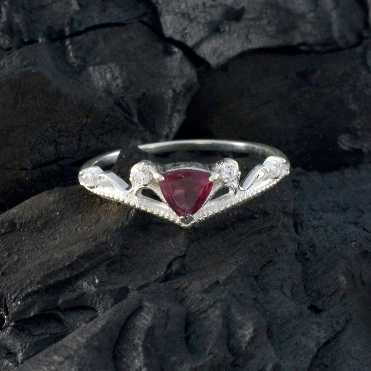 Garnet Halo Turkish 92.5 Silver Red Gemstone Elegant  Sophisticated Ring Jewelry - Image 4