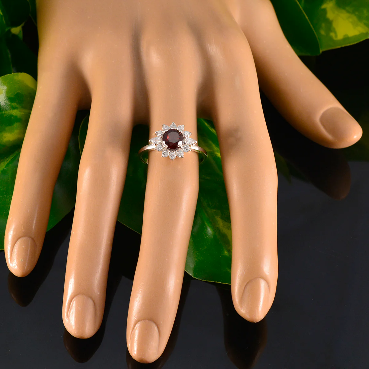 Garnet Halo Turkish Silver Red Gemstones Delicate Modern Ring Jewelry - Image 5