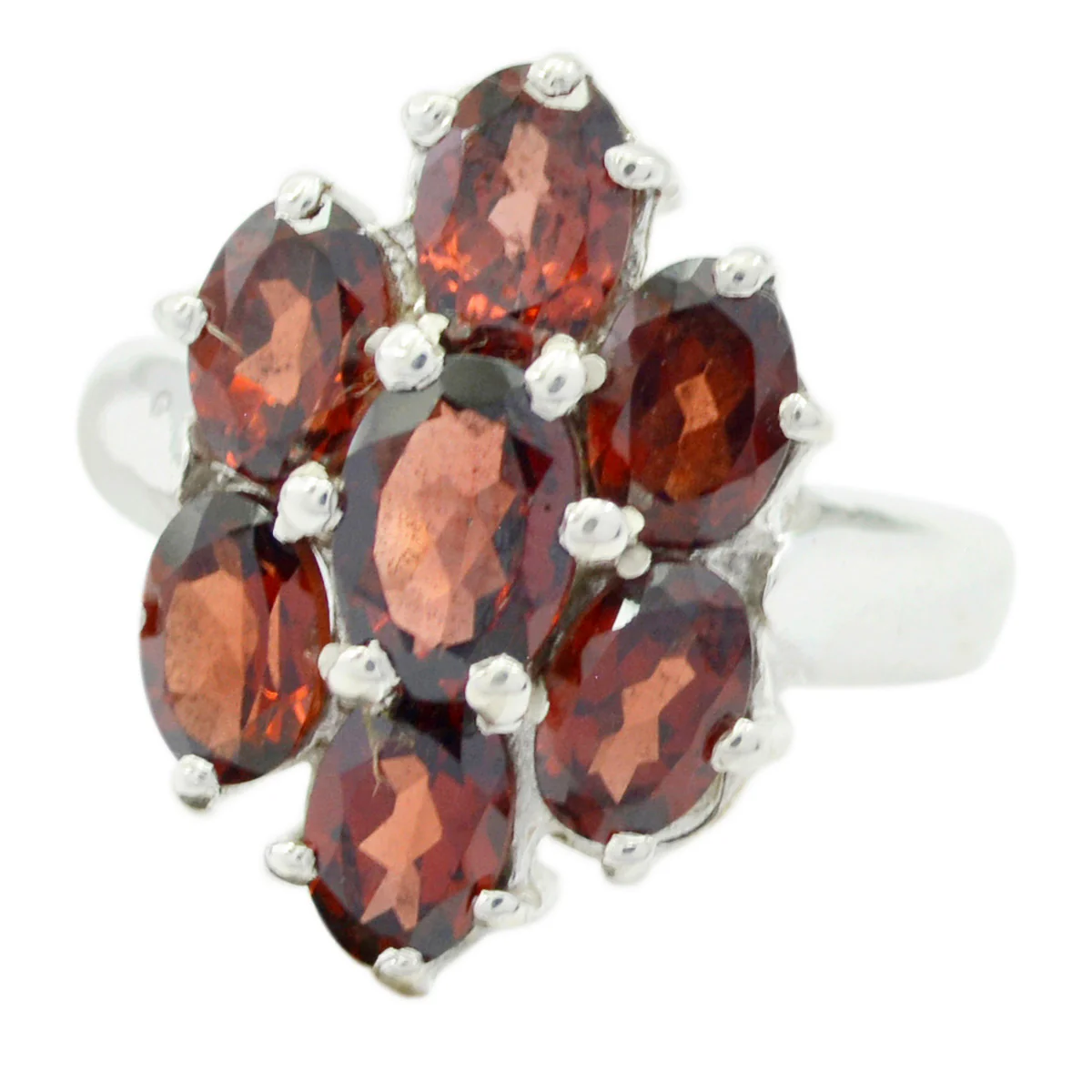 Garnet Hepta African 925 Sterling Silver Red Gemstones Mid-weight Floral Ring Jewelry - Image 2