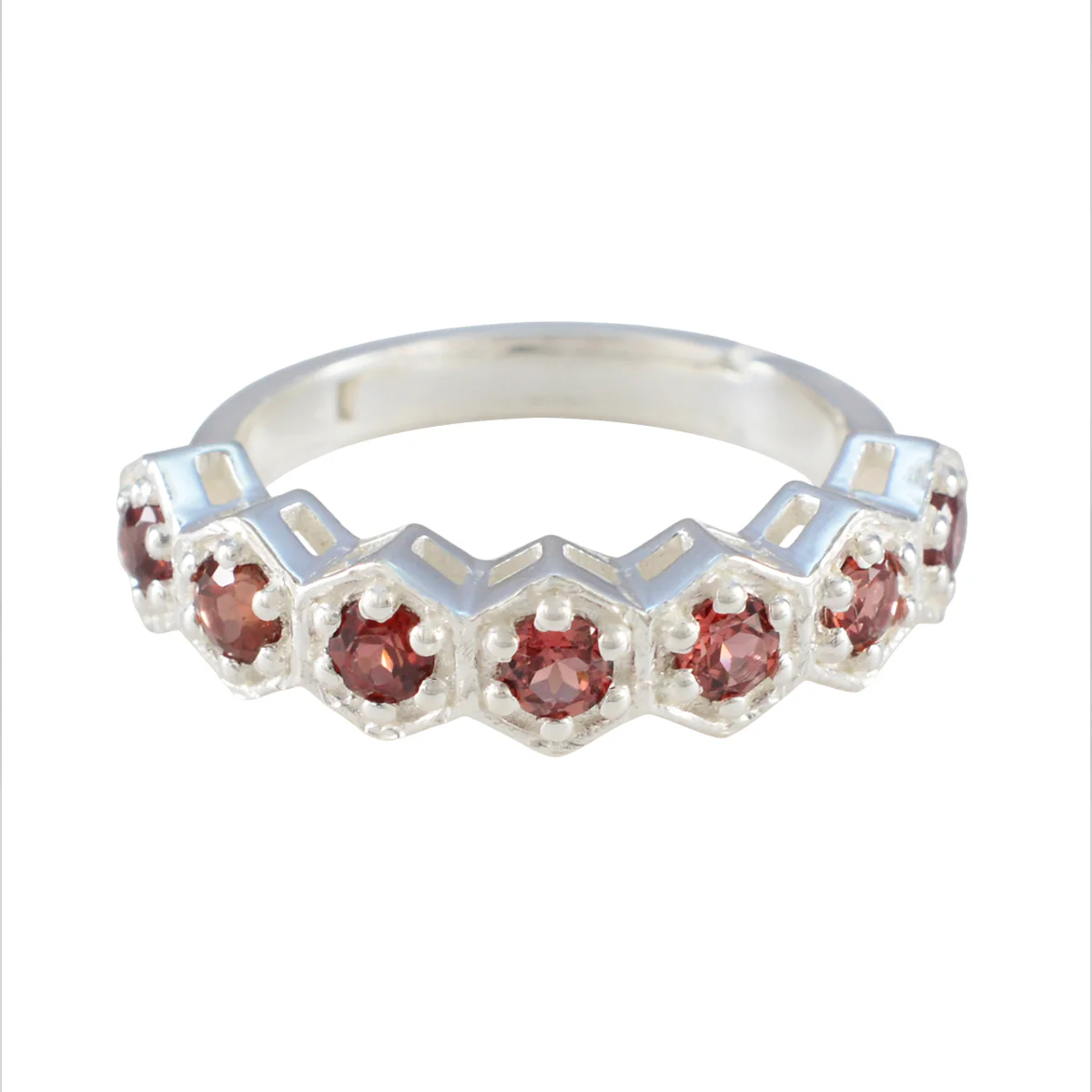 Garnet Hepta Japanese 925 Sterling Silver Red Gemstones Whisper-thin Contemporary Band Jewelry