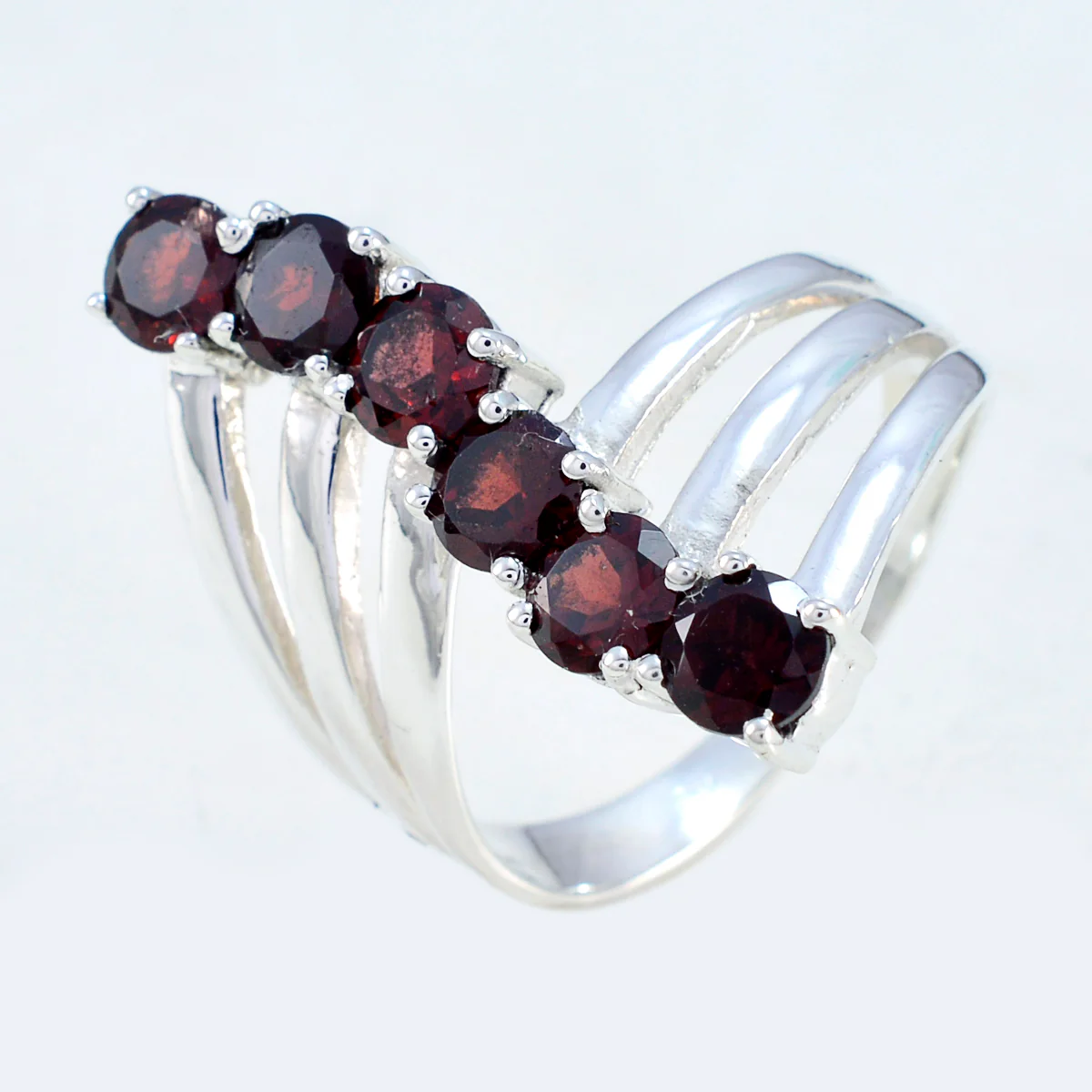 Garnet Hexa Egyptian 925 Sterling Silver Red Gemstones Eye-catching Modern Ring Jewellery - Image 3