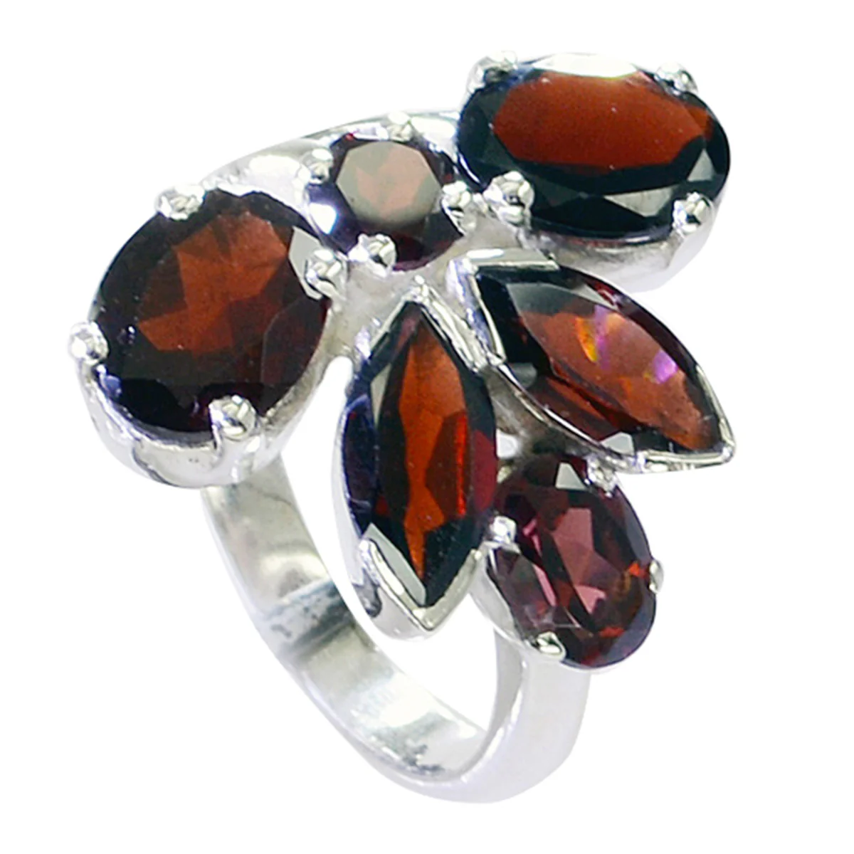 Garnet Hexa Egyptian Silver Red Gemstone Versatile Modern Ring Jewellery