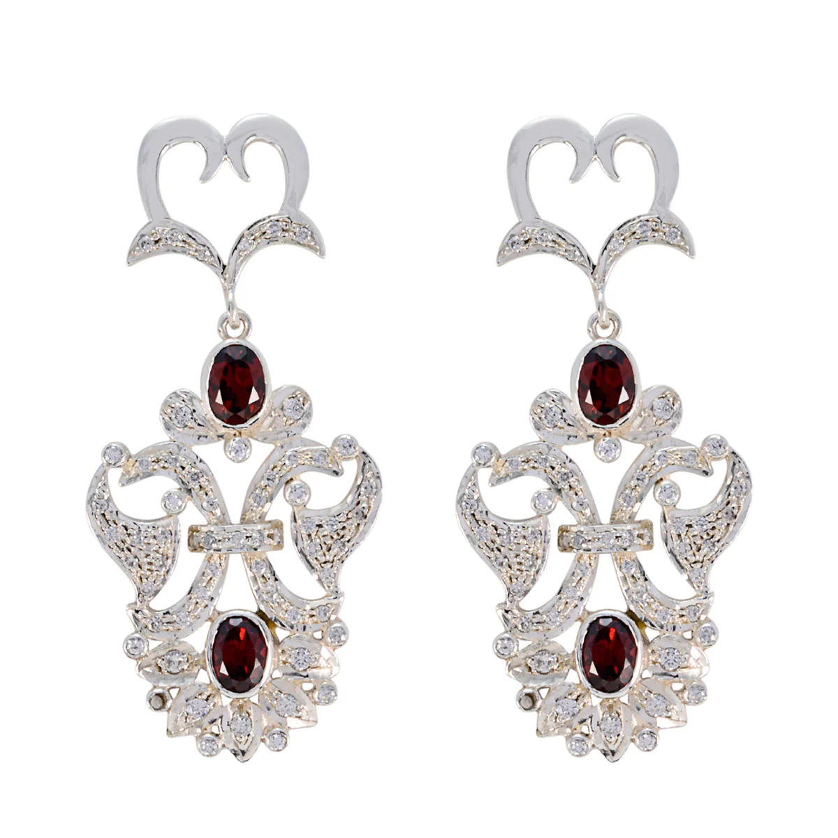 Garnet Indian Ananya multiple Stud Red 925 Sterling Silver Earring