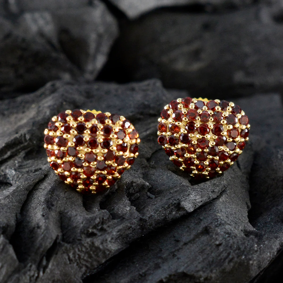 Garnet Indian Lakshmi multiple Stud Red Silver Earring - Image 5
