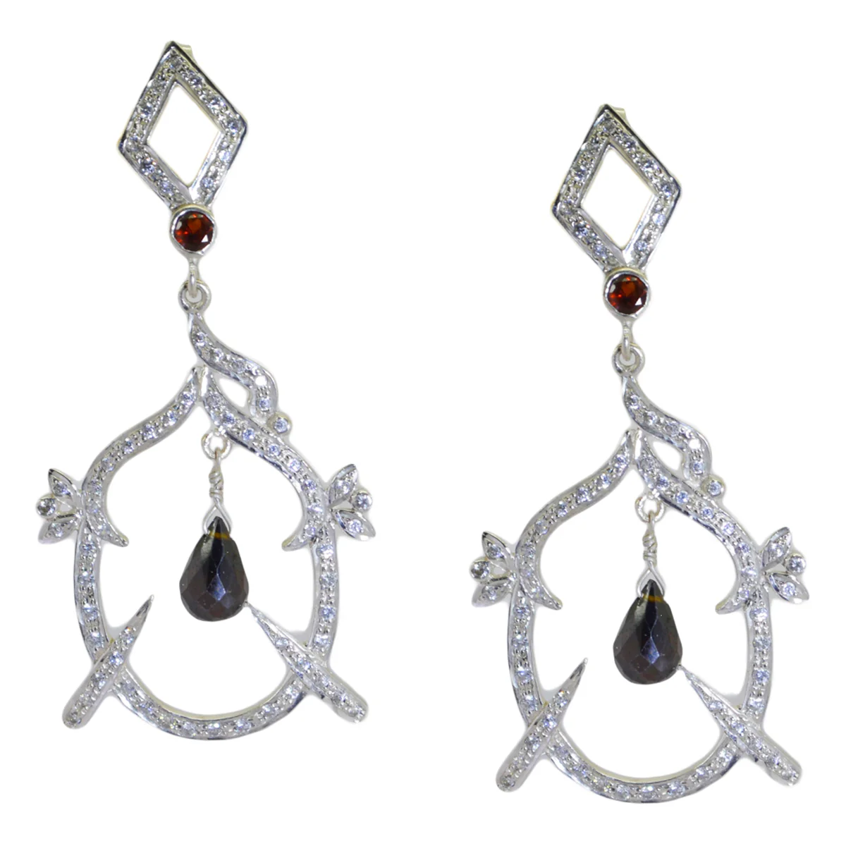 Garnet Indian Liyana multiple Stud Red Sterling Silver Earring - Image 2