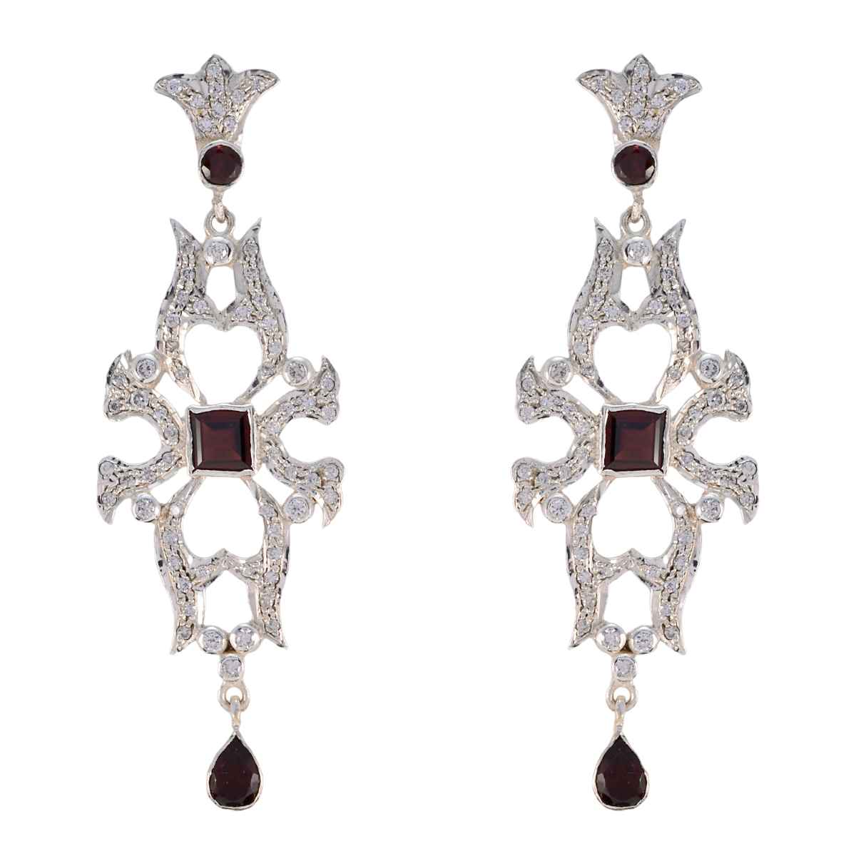 Garnet Indian Siti multiple Stud Red 925 Silver Earring