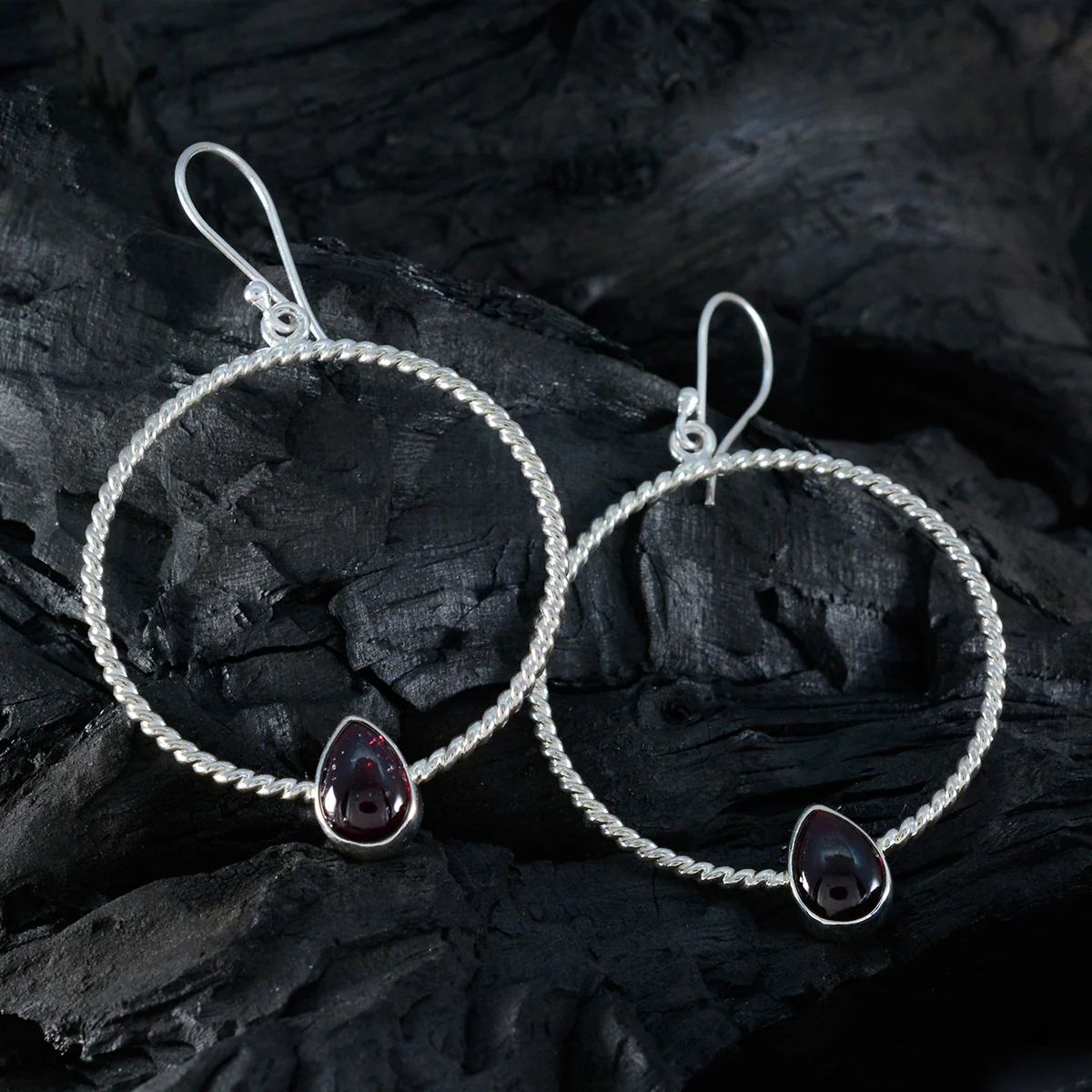 Garnet Italian Autumn Solitaire Dangle Red 925 Silver Earring - Image 2
