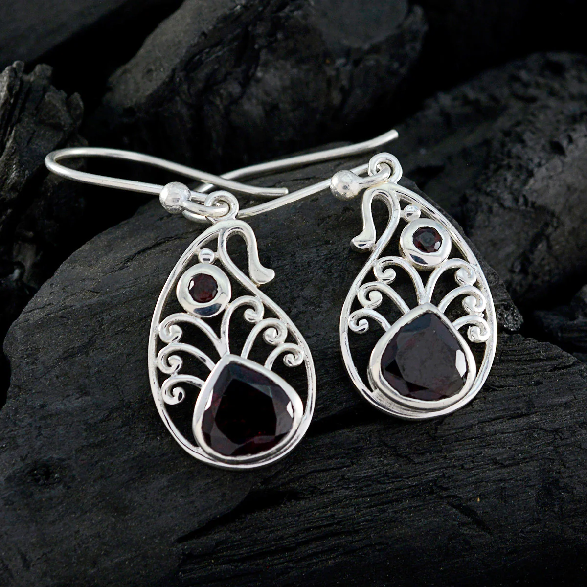 Garnet Italian Chloe multiple Dangle Red Sterling Silver Earring - Image 2