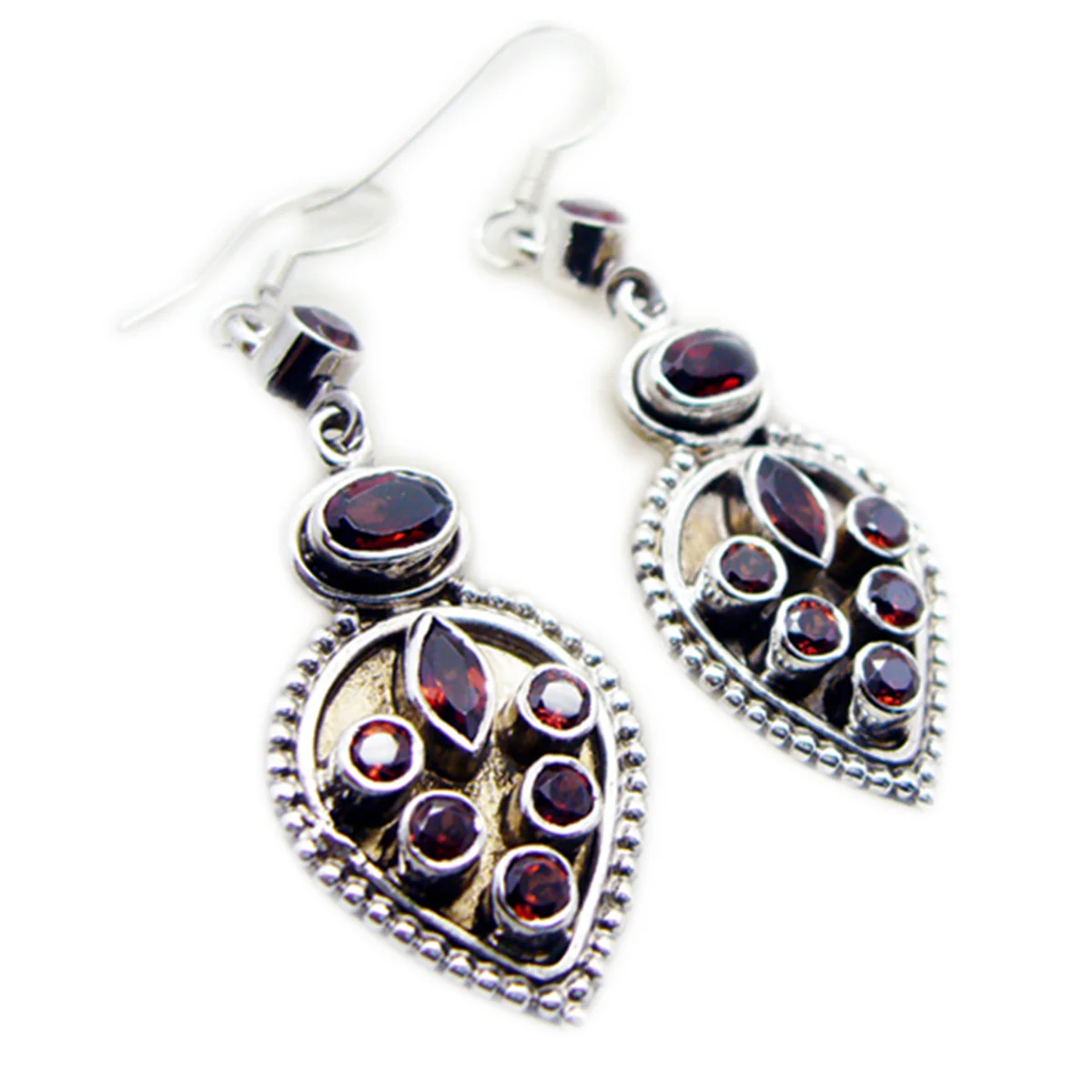 Garnet Italian Emily multiple Dangle Red Silver Earring