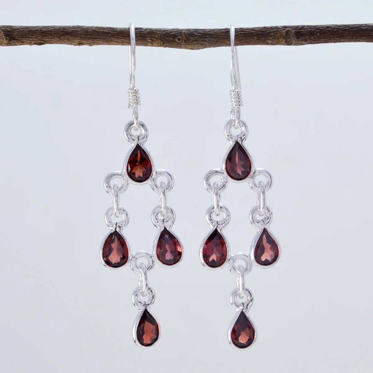 Garnet Italian Rebeca multiple Dangle Red 92.5 Silver Earring - Image 2