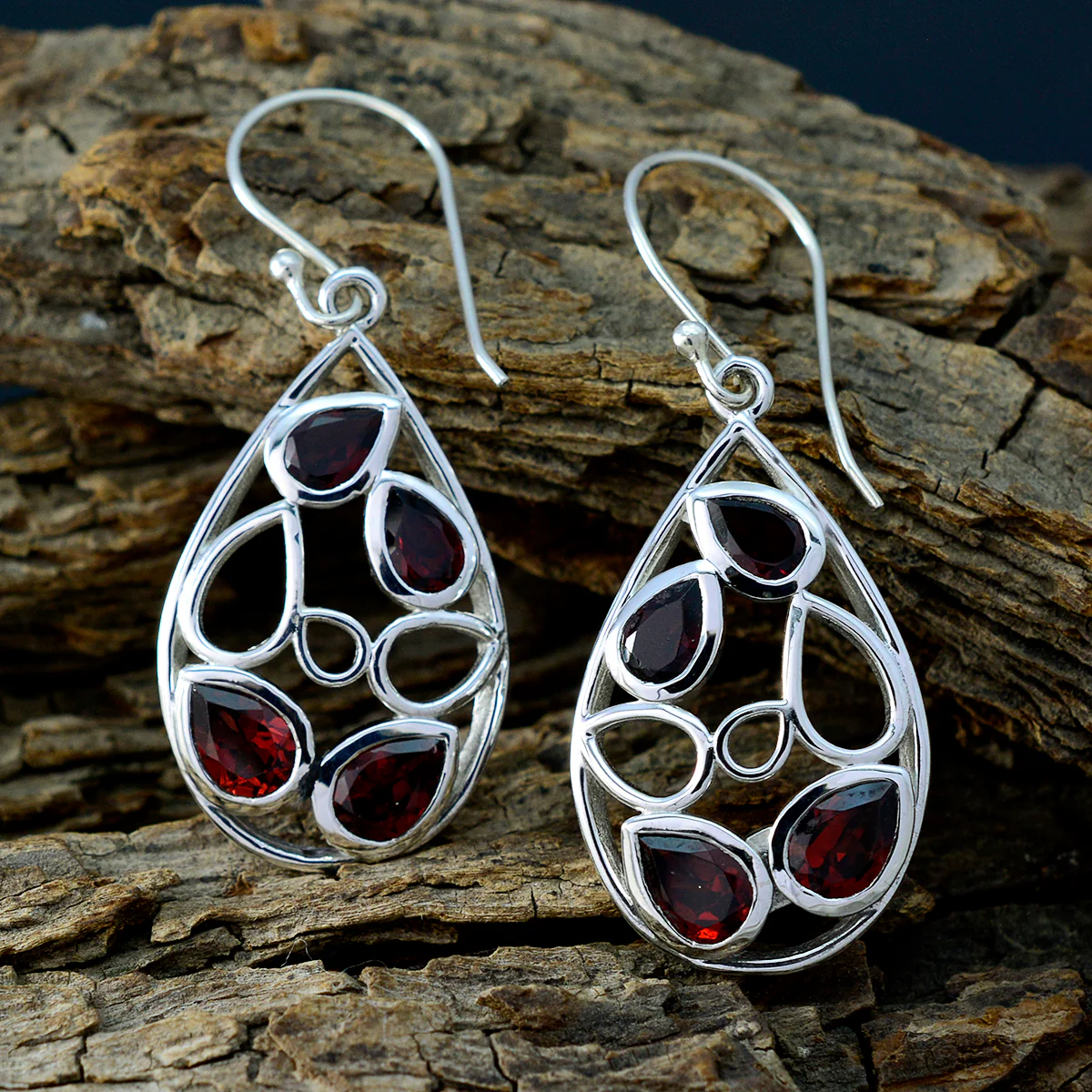 Garnet Italian Teresa multiple Dangle Red 925 Silver Earring - Image 3