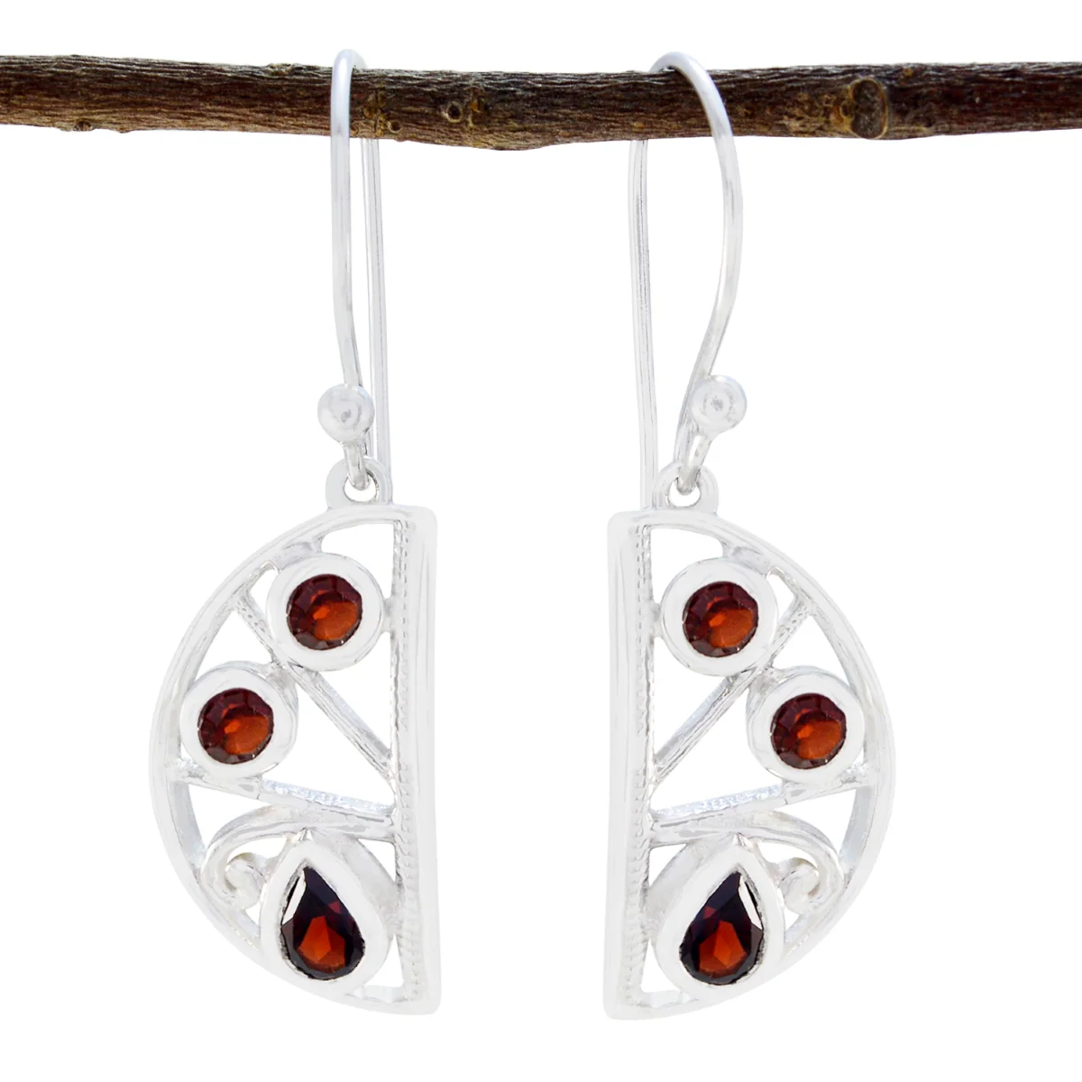 Garnet Korean Camila multiple Dangle Red 925 Silver Earring