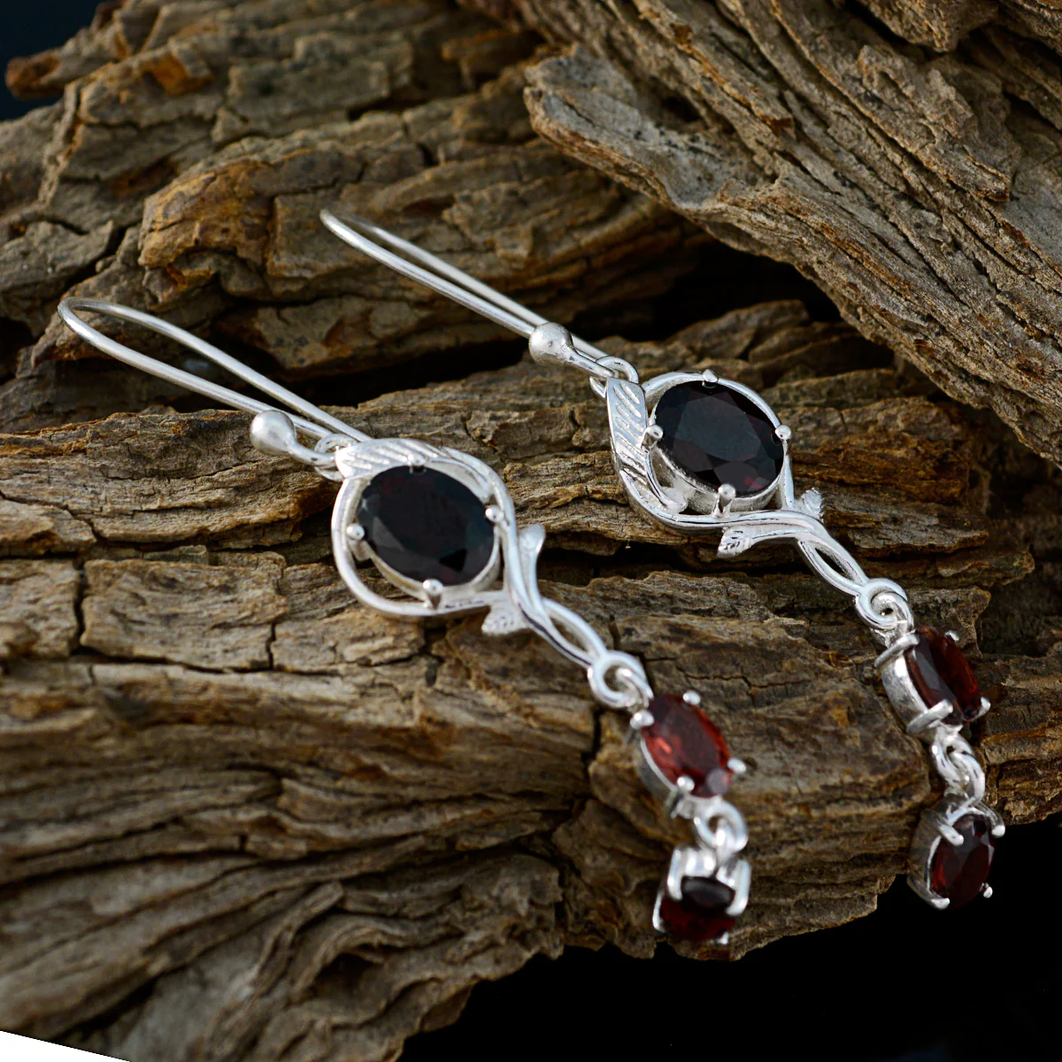 Garnet Korean Ivy multiple Dangle Red 925 Sterling Silver Earring - Image 3