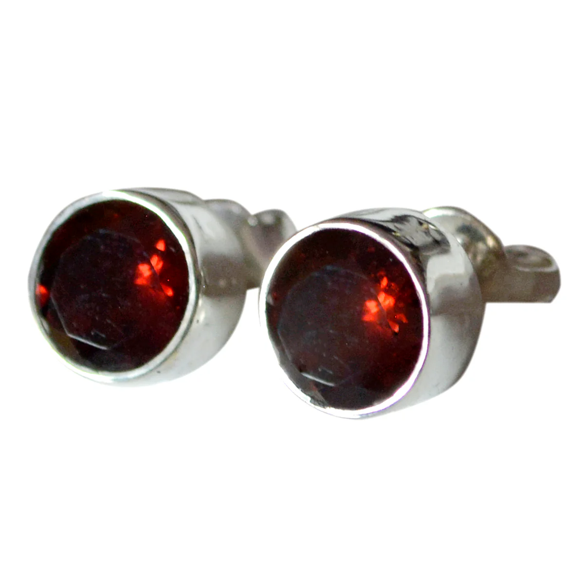 Garnet Korean Zoe Solitaire Stud Red 925 Sterling Silver Earring - Image 2