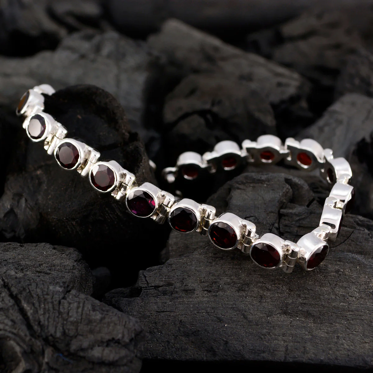 Garnet March Madness Minimal Red Sterling Silver Tennis Bracelet - Image 2