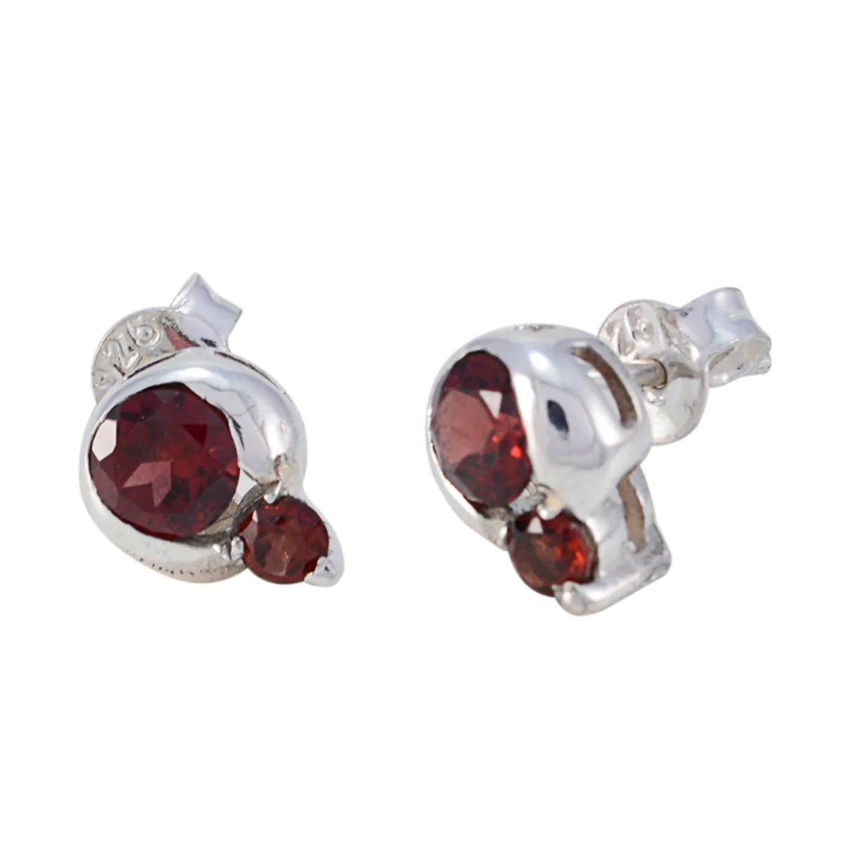 Garnet Middle Eastern Noelia multiple Stud Red Silver Earring - Image 2