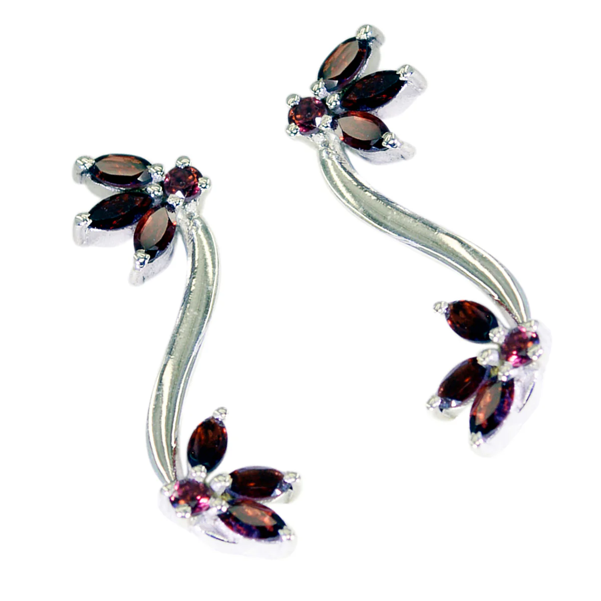 Garnet Moroccan Jia multiple Stud Red 925 Sterling Silver Earring - Image 3