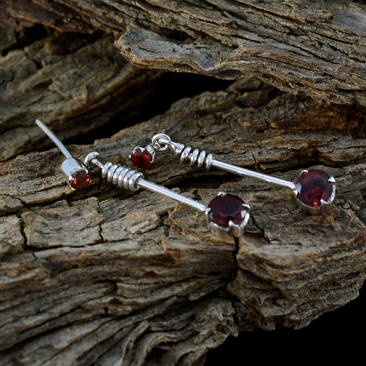 Garnet Moroccan Julieta multiple Stud Red 92.5 Silver Earring - Image 3