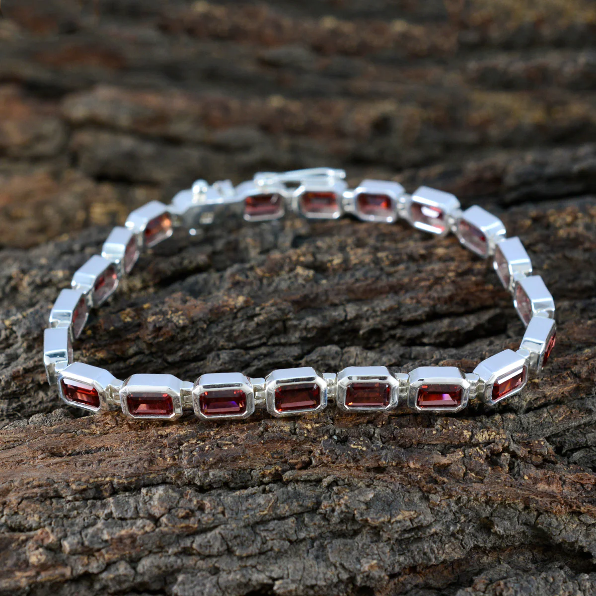 Garnet Movember Minimal Red Silver Tennis Bracelet - Image 4