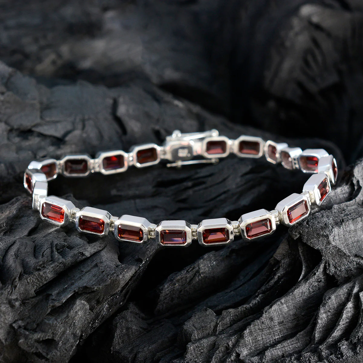 Garnet Movember Minimal Red Silver Tennis Bracelet - Image 5