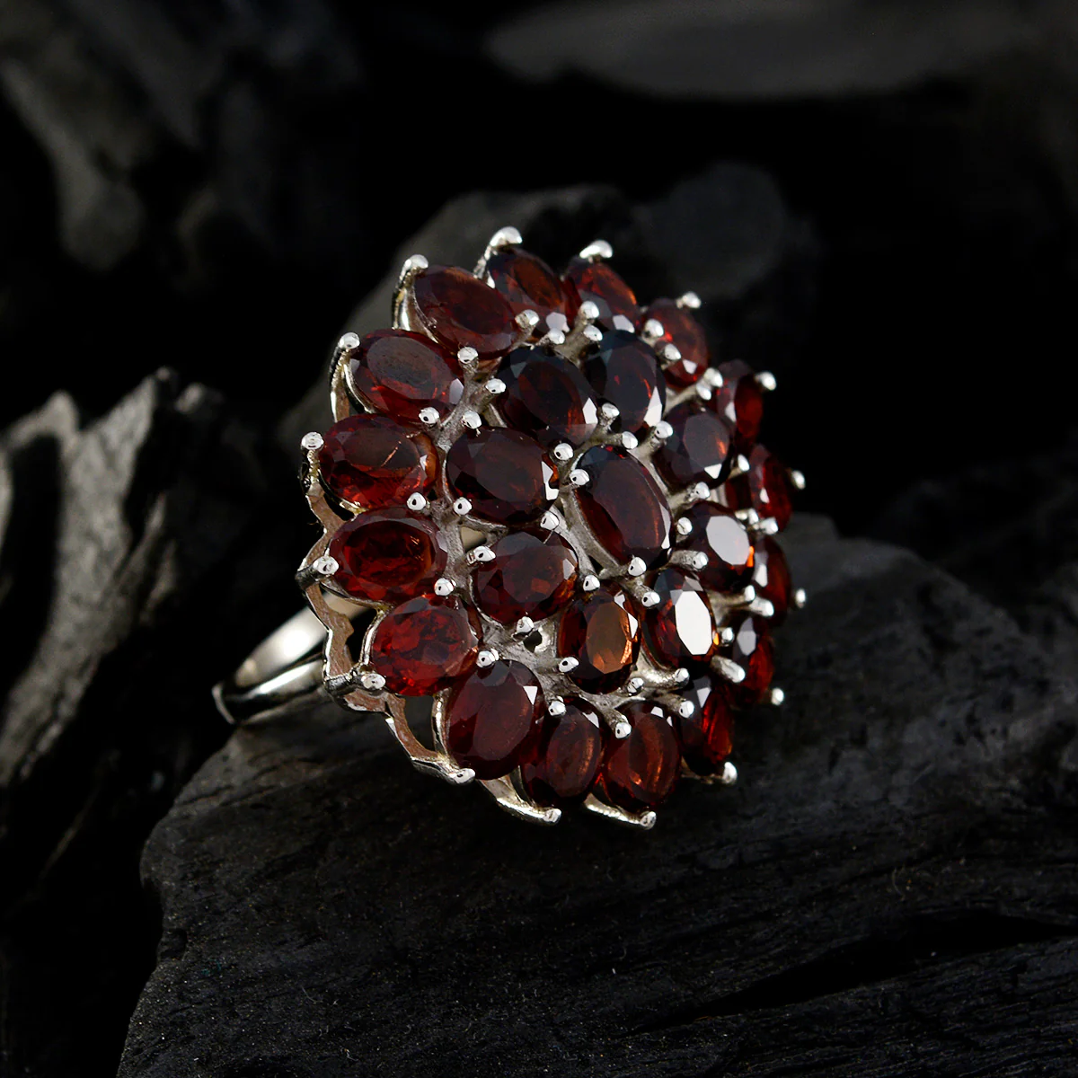 Garnet multiple African Silver Red Gemstone Eye-catching Abstract Ring Jewelry - Image 5