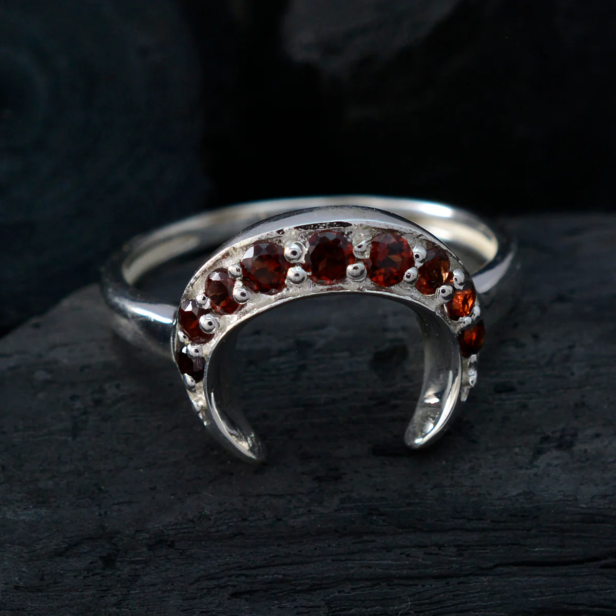 Garnet multiple American Sterling Silver Red Gemstone Whisper-thin Feminine Ring Jewellery - Image 4