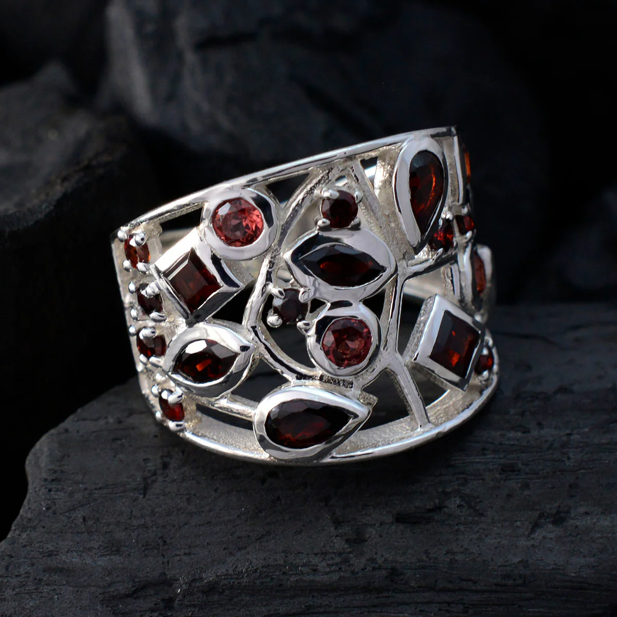 Garnet multiple Egyptian 925 Silver Red Gemstones Versatile Heritage Ring Jewellery - Image 4