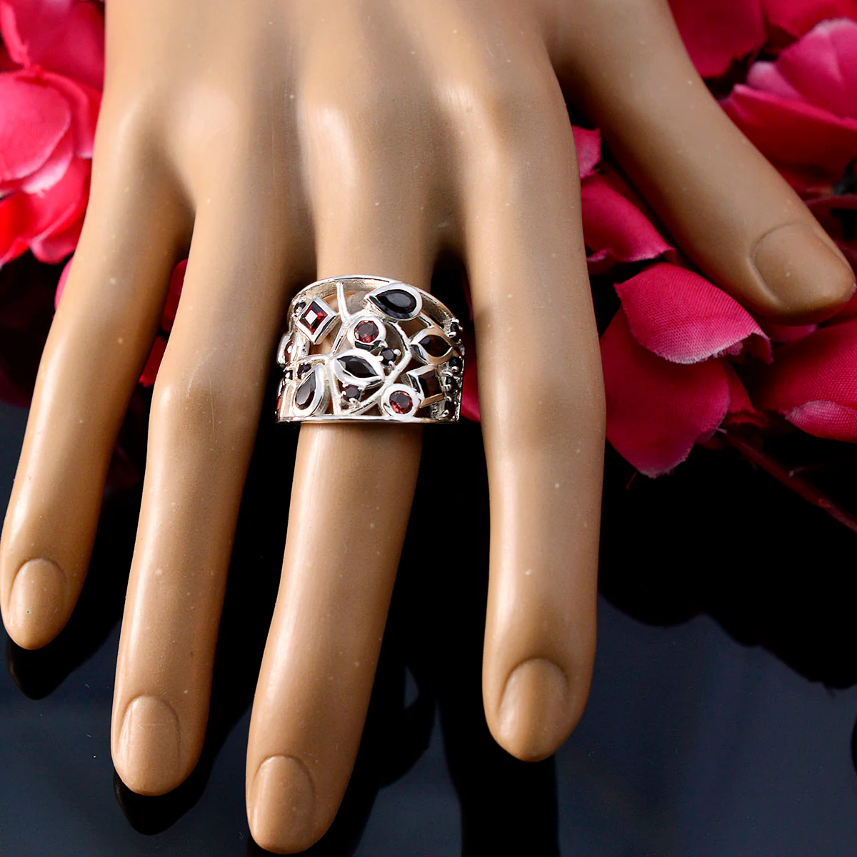 Garnet multiple Egyptian 925 Silver Red Gemstones Versatile Heritage Ring Jewellery - Image 5