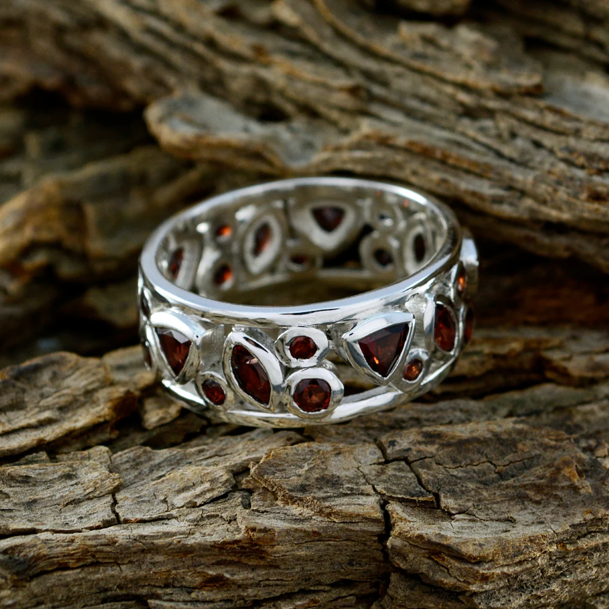 Garnet multiple Egyptian Sterling Silver Red Gems Versatile Eternity Band Jewelry - Image 4