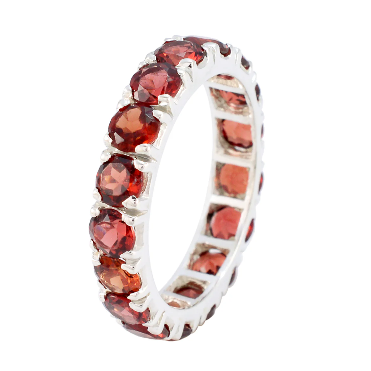 Garnet multiple French 925 Sterling Silver Red Gemstones Featherlight Eternity Band Jewelry - Image 2