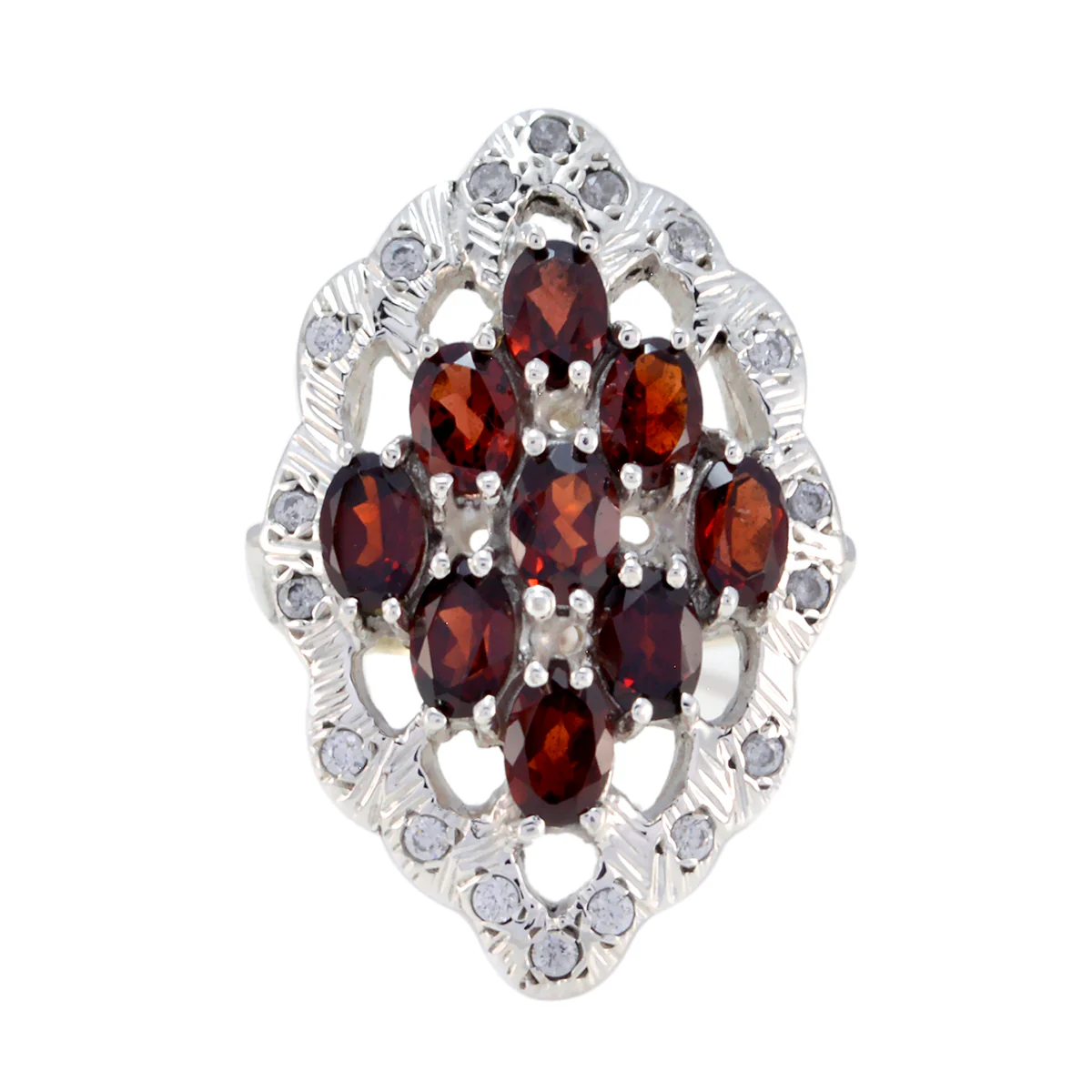 Garnet multiple French Silver Red Gems Statement Armor Ring Jewelry - Image 2