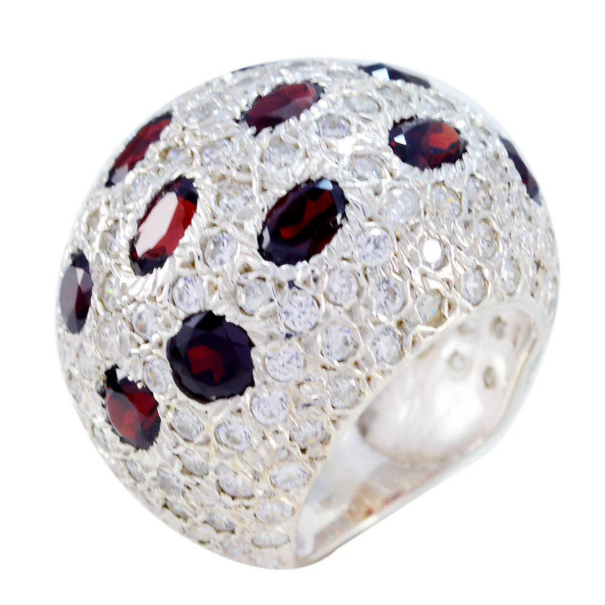 Garnet multiple French Silver Red Gemstones Edgy Modern Ring Jewelry