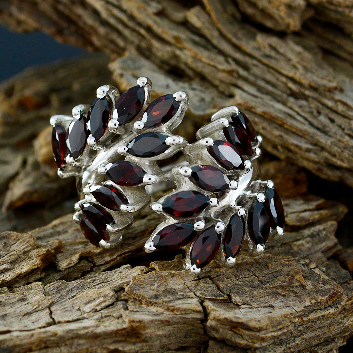 Garnet multiple French Sterling Silver Red Gemstones Chunky Vintage Ring Jewellery - Image 3