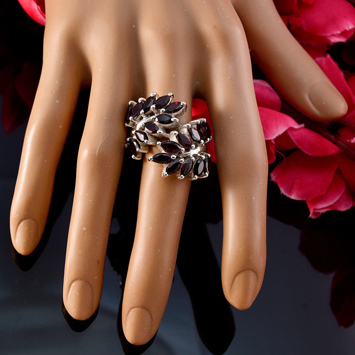 Garnet multiple French Sterling Silver Red Gemstones Chunky Vintage Ring Jewellery - Image 5