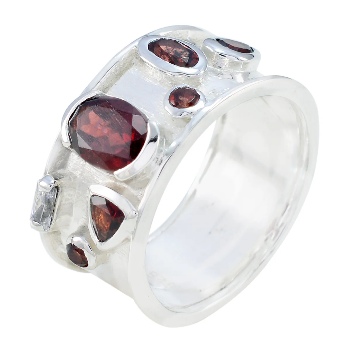 Garnet multiple German 925 Sterling Silver Red Gemstone Versatile Bubble Band Jewellery - Image 2