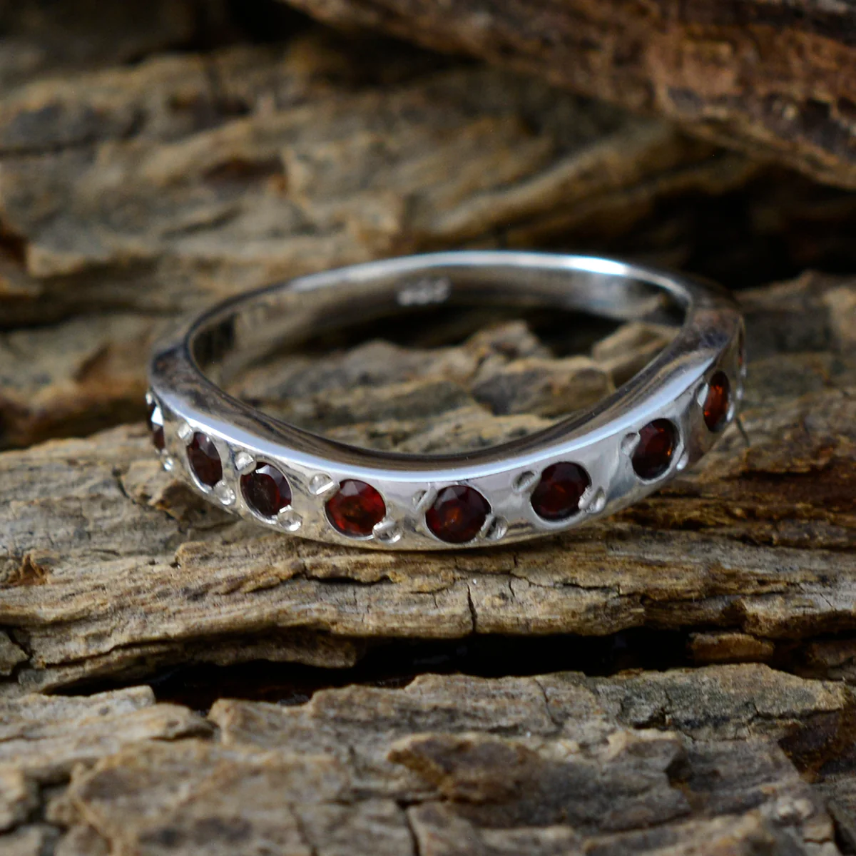 Garnet multiple Korean 925 Sterling Silver Red Gemstones Dainty Eternity Band Jewellery - Image 3