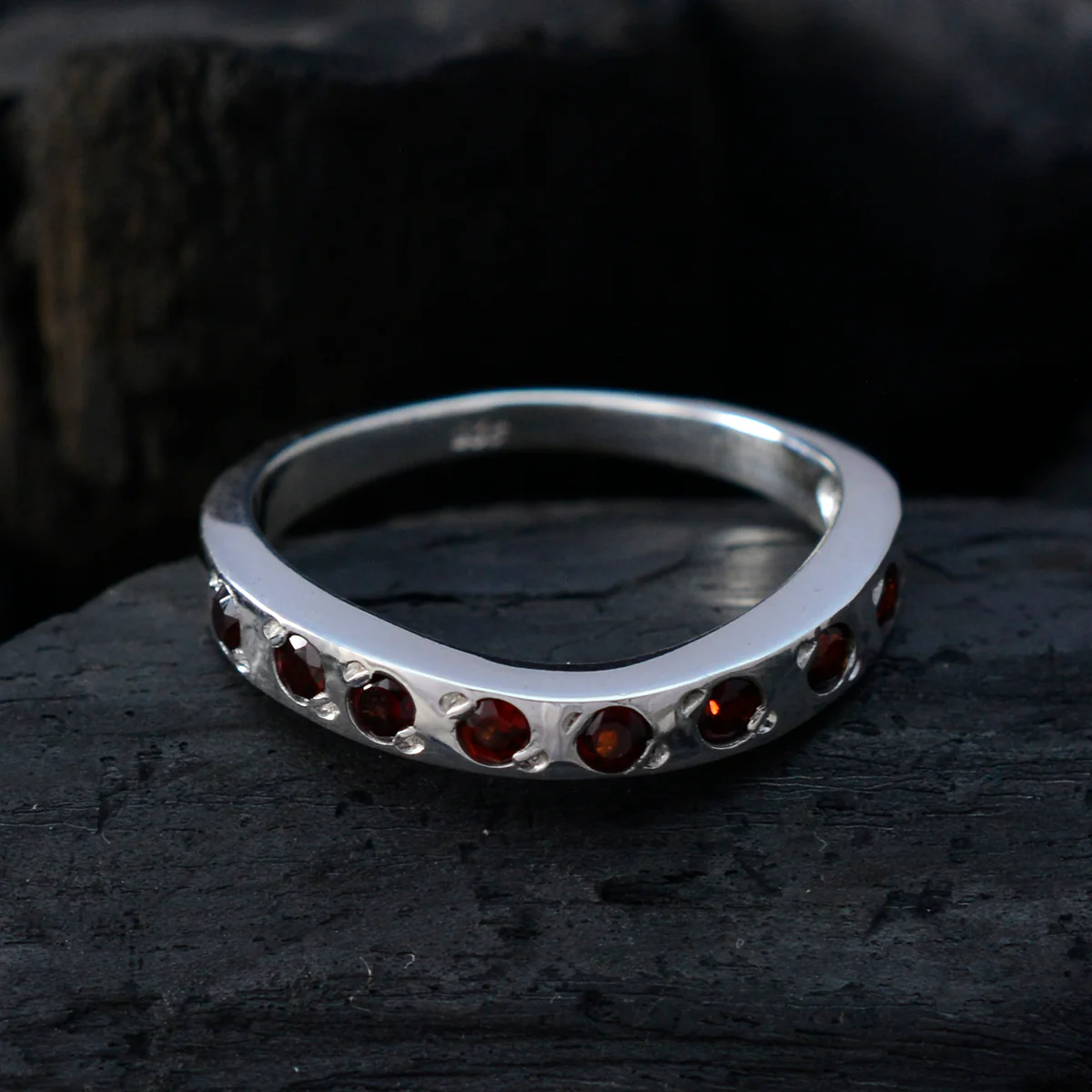 Garnet multiple Korean 925 Sterling Silver Red Gemstones Dainty Eternity Band Jewellery - Image 4