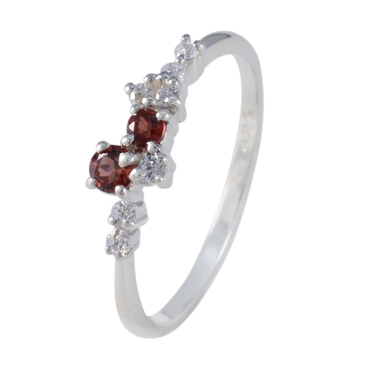 Garnet multiple Korean Sterling Silver Red Gems Elegant Modern Ring Jewellery - Image 2