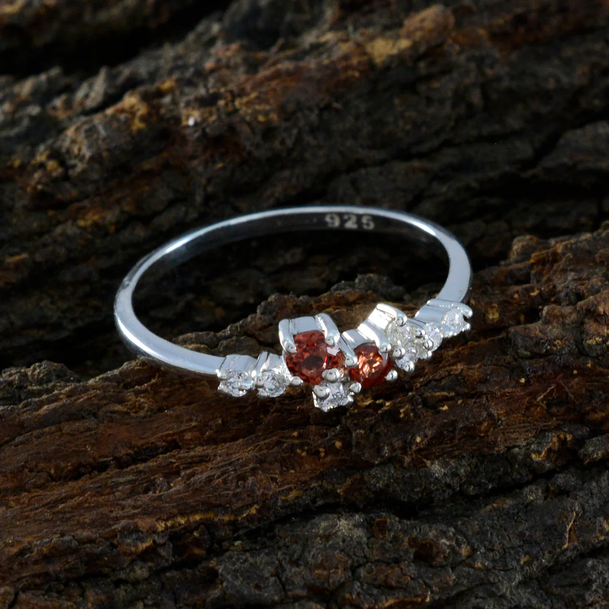 Garnet multiple Korean Sterling Silver Red Gems Elegant Modern Ring Jewellery - Image 3