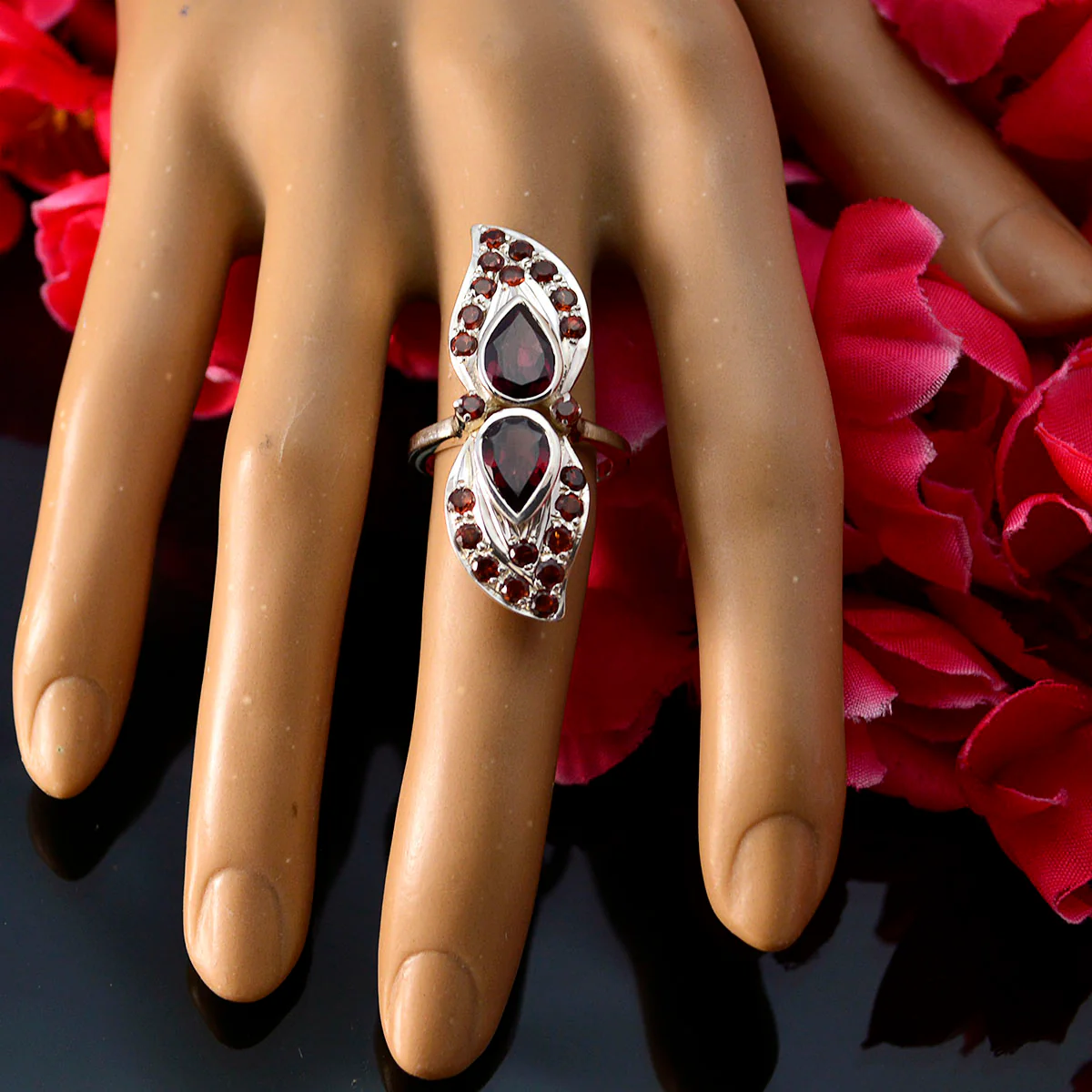 Garnet multiple Moroccan 92.5 Silver Red Gemstone Versatile Contemporary Ring Jewelry - Image 5