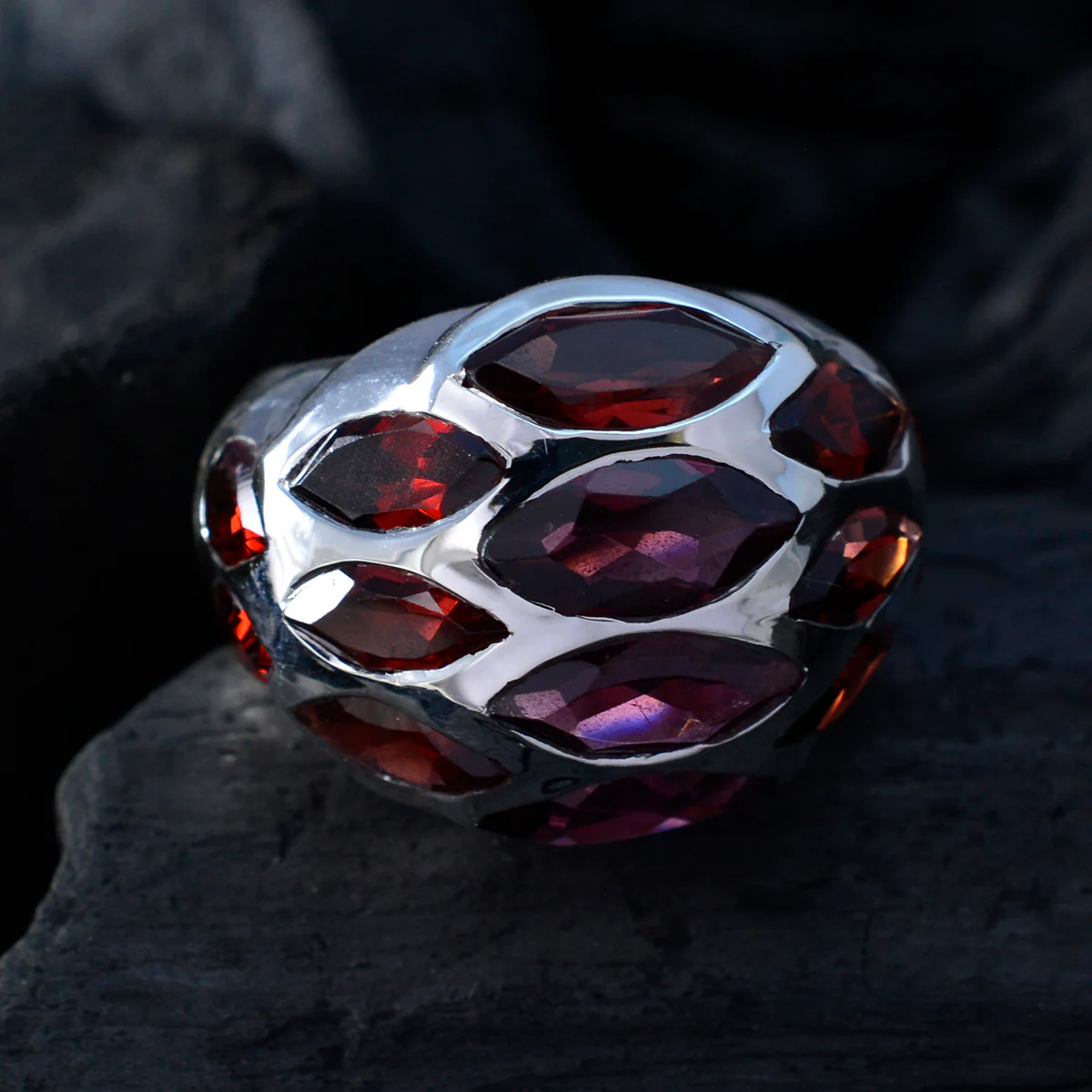 Garnet multiple Spanish Silver Red Gemstones Statement Armor Ring Jewellery - Image 4