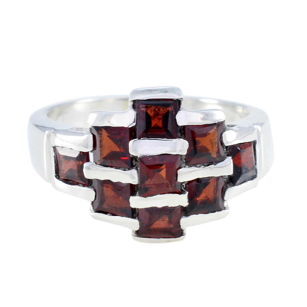 Garnet Navratna Egyptian 925 Sterling Silver Red Gems Mid-weight Glamorous Ring Jewelry