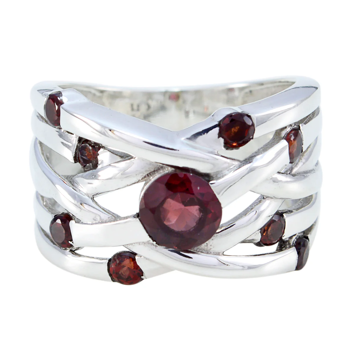 Garnet Navratna Egyptian Silver Red Gems Eye-catching Trendy Ring Jewellery
