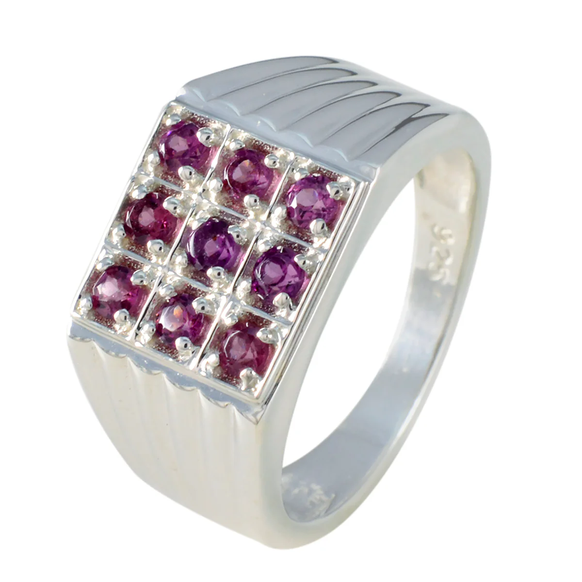 Garnet navratna Egyptian Silver Red Gemstones Eye-catching Trendy Ring Jewellery - Image 2
