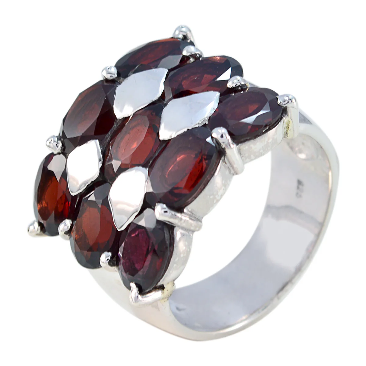 Garnet Navratna German 925 Sterling Silver Red Gemstones Statement Heritage Ring Jewelry