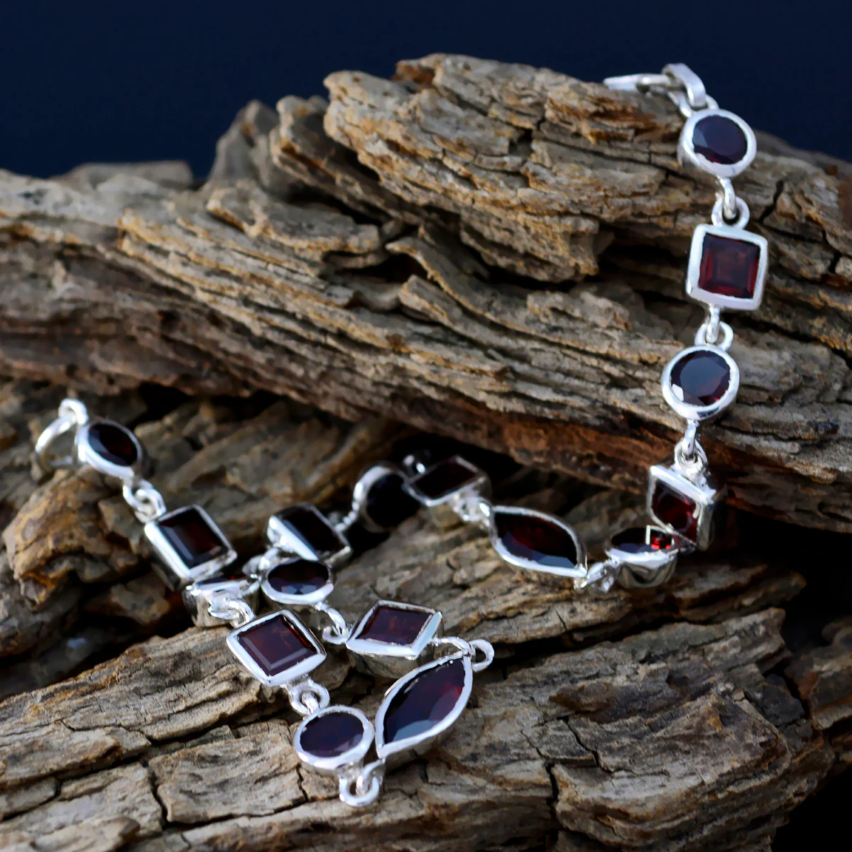 Garnet New Year's Eve Featherlight Red 92.5 Silver Links Bracelet - Image 2